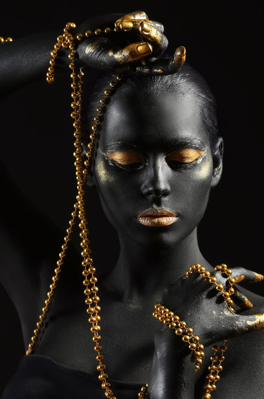 woman with golden pearls